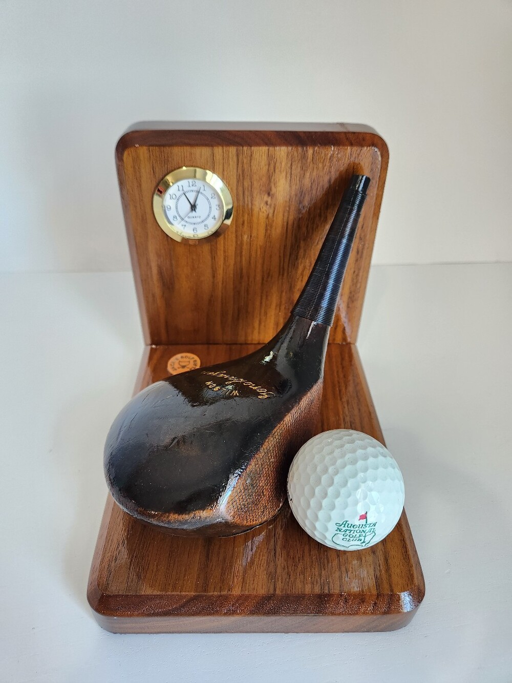 VTG Gene Sarazen Golf Club Desk Clock Decor Augusta Golf Ball Real Wood Driver